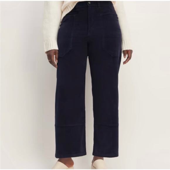 Everlane Way High Corduroy Gardener Cropped Wide Leg Pants Womens 16 Navy - Picture 1 of 7